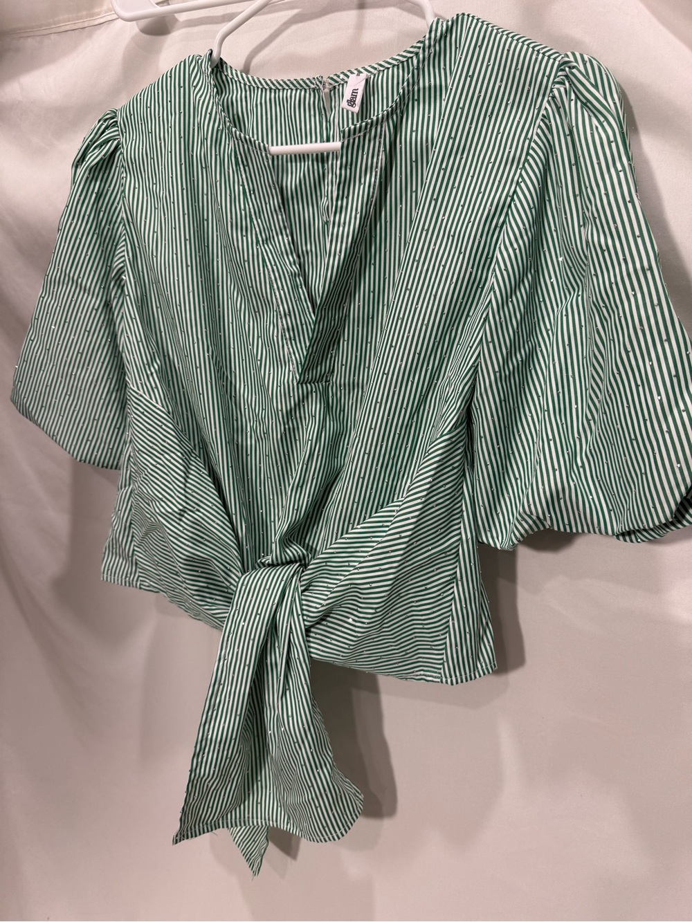 Glam Green Striped Rhinestone Wrap Blouse
